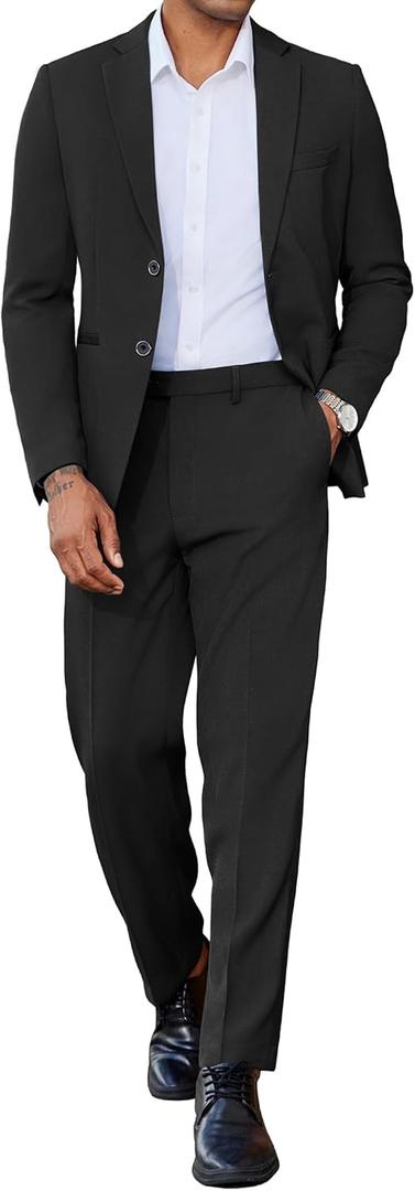COOFANDY Men Suits 2 Piece Slim Fit Two Button Casual Blazer Wedding Bussiness Suit Separates Black, Size 48/42