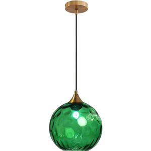 7.8 Inches Dark Green Glass Globe Pendant Lights Fixtures E26 Modern Farmhouse Glass Ball Pendant Lighting with Gold Brass Finish (Dark Green)