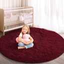Round Rug for Bedroom, 5x5 Fluffy Soft Circle Area Rugs for Kids Girls Nursery Room, Washable Plush Shaggy Indoor Floor Bedside Living Room Circular Carpet, Home Decor Aesthetic, Burgundy