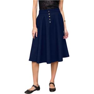 SOLY HUX Girl's High Waisted Midi Skirts Button A Line Flowy Flared Elegant Skirt Dark Blue, 11Y