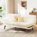 Marsail Futon Sofa Bed, Corduroy Futon Couch with Adjustable Backrest & Armrests, Convertible Small Sleeper Sofa Bed for Small Apartments, Study Room, Office, White