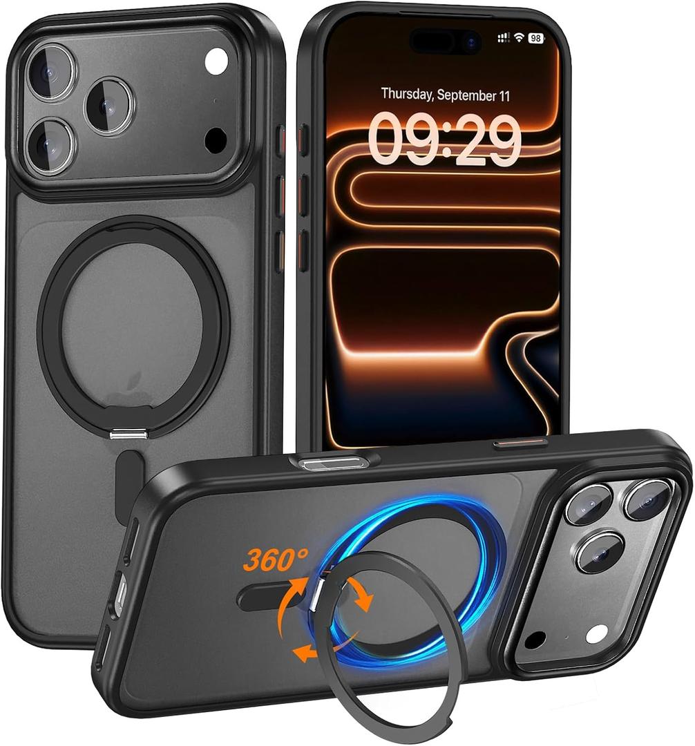 Phone Case Design for iPhone 17 Pro Max with Ring Stand, Compatible with MagSafe, Anti-Yellowing Magnetic Case for 17 Pro Max, Military-Grade Drop Protection, Anti-Fingerprint Protector, Black