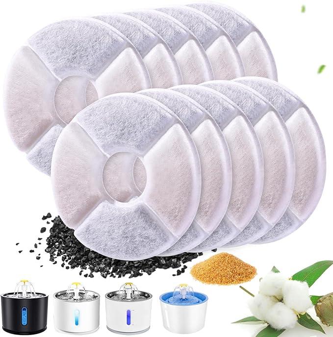RBAYSALE Cat Water Fountain Filters 12 Pack Cat Fountain Filter Replacement, 3 Triple Filtration System, Activated Carbon Filters for 84oz/2.5L Automatic Cat Fountain