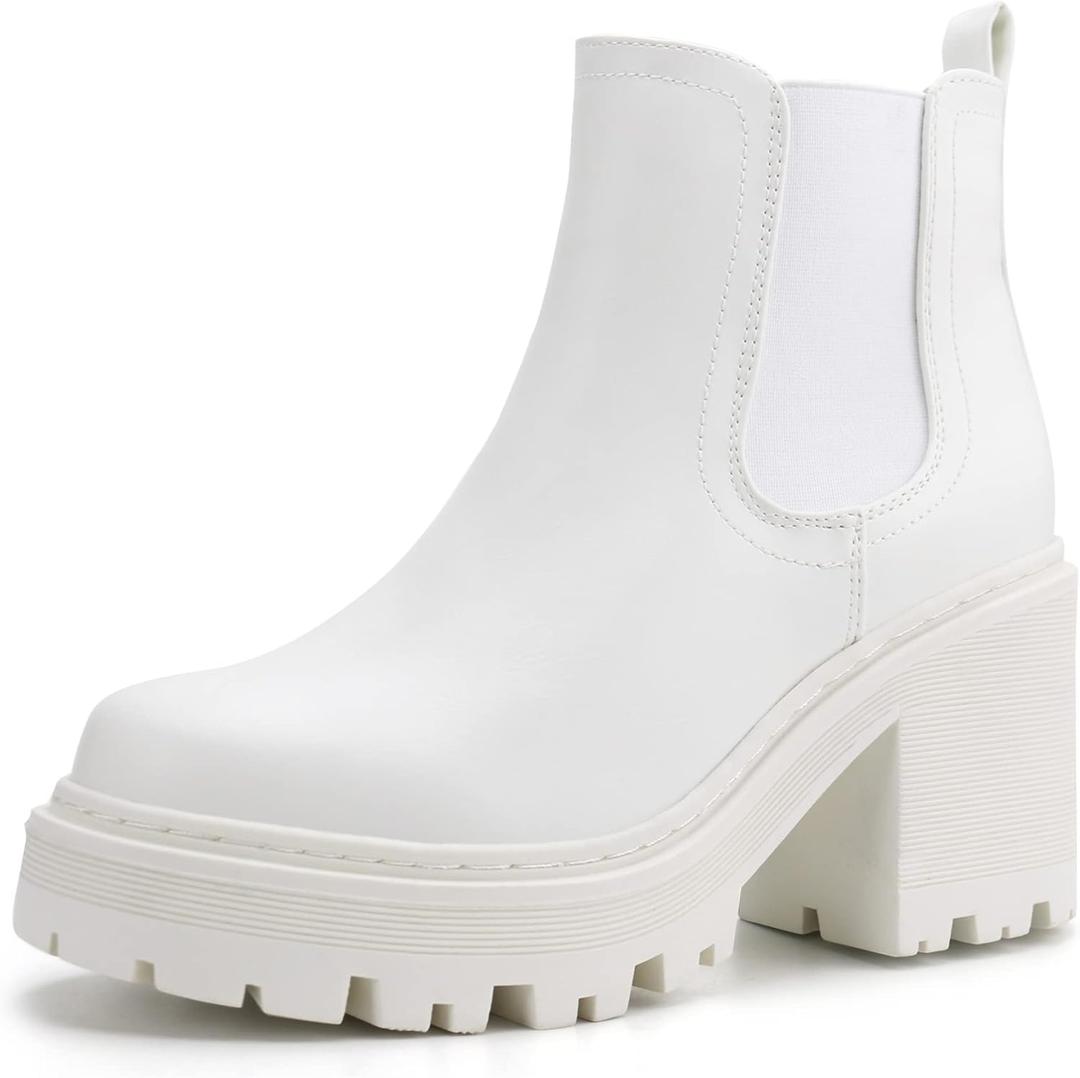 firelli Women Fashion Chelsea Boots Platform Boots Classic Ankle Booties (10, White)
