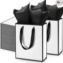 Yeaqee 50 Pack Metallic Gift Bags with Handle and Tissue Paper Gold Foil Thank You Bag for Graduation Wedding Groomsmen Bridal Baby Shower Gifts Holiday Party Favors 9x7x3.15'' (Kraft)