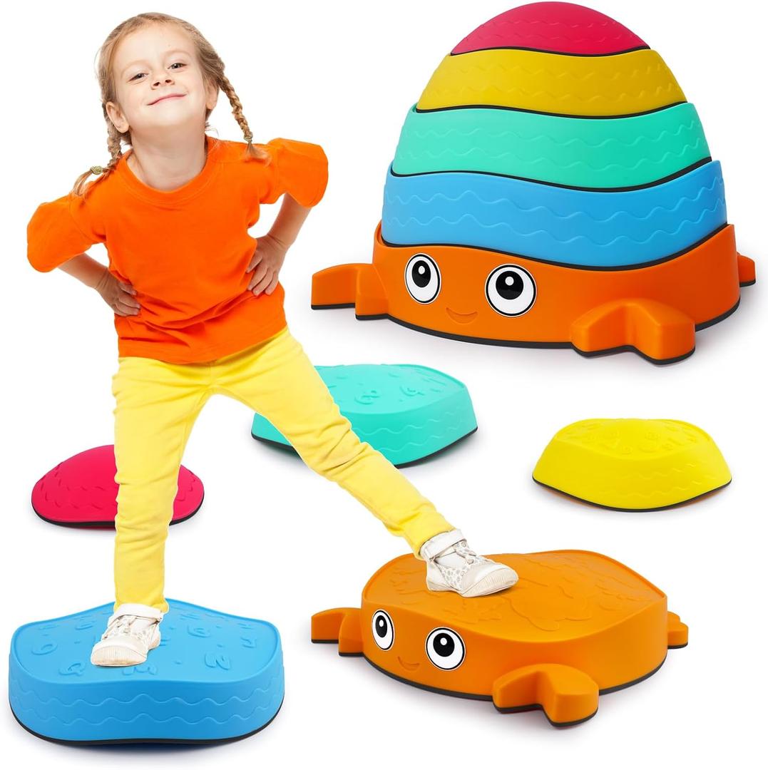 Crabs Balance Stepping Stones, 5 PCS Non-Slip Toddler Stepping Stones, Fun Sensory Toys for Toddlers, Exercise Sense of Balance And Coordination Skills Indoor or Outdoor Play for Kids Aged 3+