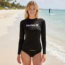 Hurley Rash Guard for Women, Womens Rash Guard Long Sleeve Shirts, Rashguard Swim Shirt Women UPF 50+ SPF & UV Protection (Black, XS)