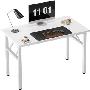 Need 39.4 Inch Folding Desk for Small Spaces, Home Office Computer Desk with White Wood Top & Metal Frame, Foldable Writing Table for Study, Bedroom, Dorm Room & Student