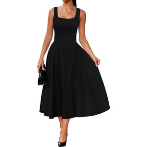 OFEEFAN Summer Dresses for Women Square Neck Corset A Line Maxi Dress Ruffle Ruched Waist Flowy Outfits, SIze XL