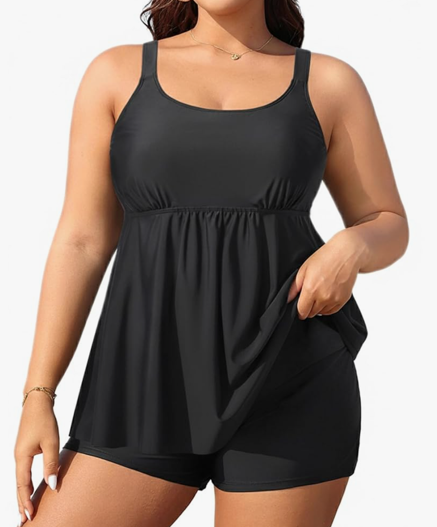 Holipick Plus Size 2 Piece Swimsuit - Women Tankini Bathing Suits Flowy Swim Top with Boy Shorts (4XL Black)