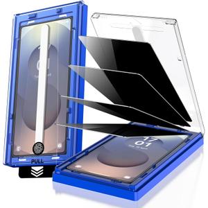 EZ-GLAZ-4 Pack for Galaxy S25 Ultra [6.9"] Privacy Screen Protector, 100% Fingerprint Unlock, 9H+ Hardness Military Grade Shatterproof Long Durable Tempered Glass Film with Flawless Fit Box, Scratch Resistant (Black)