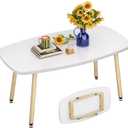 WOHOMO Folding Coffee Table 39.3'' White Coffee Tables for Living Room Portable Simple Modern Rectangular Center Table for Small Spaces, No Assembly, White, 39.3IN