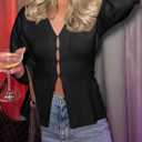 Saodimallsu Womens V Neck Sweater Blazer Peplum Long Sleeve Knit Open Front Split Cardigan Sweaters (Medium, Black)