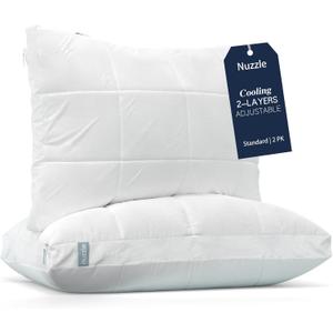 Nuzzle Cooling Adjustable Pillow for Side Sleepers, Luxury Standard Size Set of 2 Bed Pillow Hotel Collection - Best Adjust Height Soft Firm Pillow for Back, Stomach or Side Sleepers - Home Gifts (White)