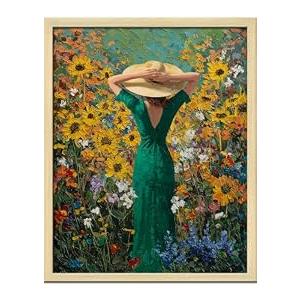 Colorful Wall Art Prints Girl In The Flower Field Poster Canvas Art Wall Decor Picture For Bedroom Office Bathroom Wall Decor Aesthetic Home Artwork 8" × 10" With Framed