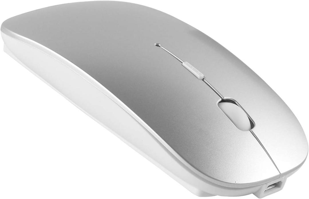 Bluetooth 5.0 USB Wireless Mouse Dual Mode Wireless Quiet Ultra Thin Rechargeable Bluetooth Mouse for iPhone iPad Macbook Android Tablet Windows Microsoft Surface Silver