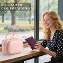 Bible Cover for Women Bible Case, Carrying Bag with 12 Highlighters and Index Bible Study Supplies journaling kit Mothers Day Christian Gifts for Women (Pink)