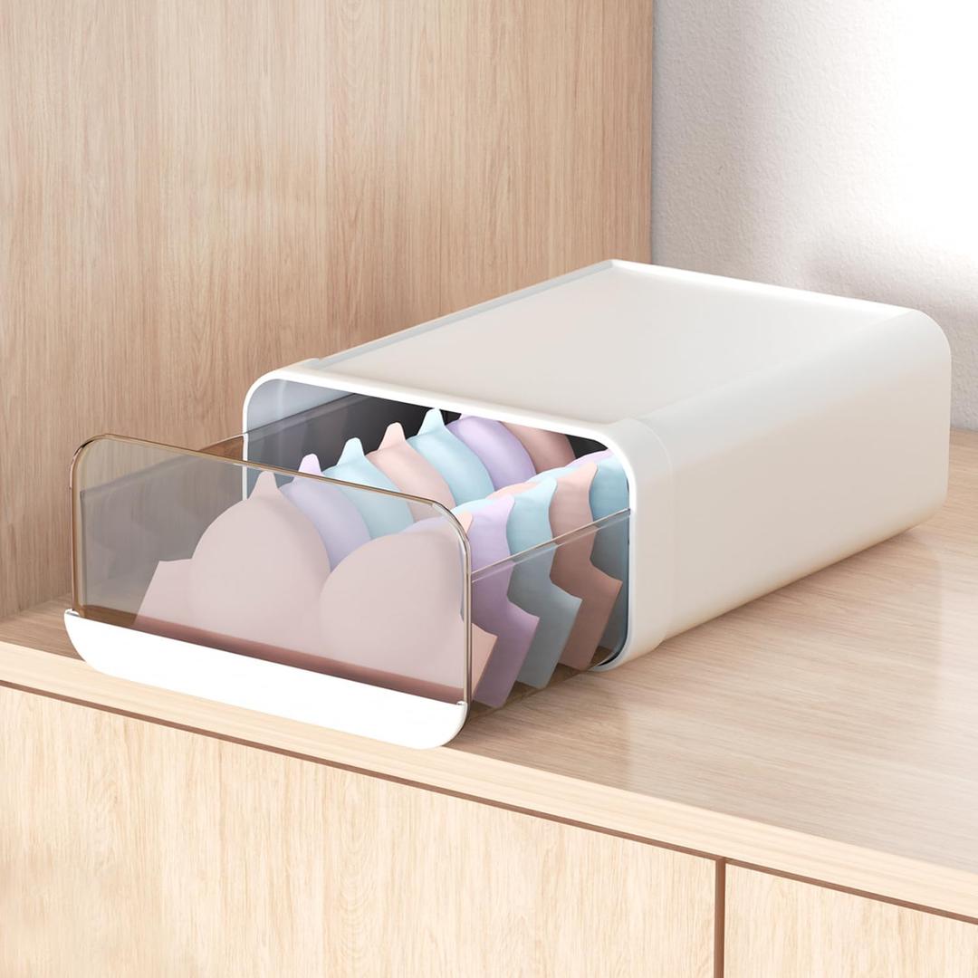 Underwear Organizer Drawer, 1 Cell Plastic Sock Underwear Storage Drawer, Stackable Closet Organizers and Storage Box for Bras, Socks, Scarves, Ties, Belt (Queen Size-White, 1 Pcs)