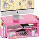 OPNICE Desk Organizer and Accessories, 2-Tier Computer Monitor Stand with Drawer and 2 Pen Holders, Laptop Stand, Office Desk Accessories for Office Supplies, Carmine Rose