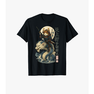 Samurai Cat Warrior Riding Sea Dragon Men Women Kids T-Shirt Size L Samurai Cat Warrior Riding Sea Dragon Men Women Kids T-Shirt Size L