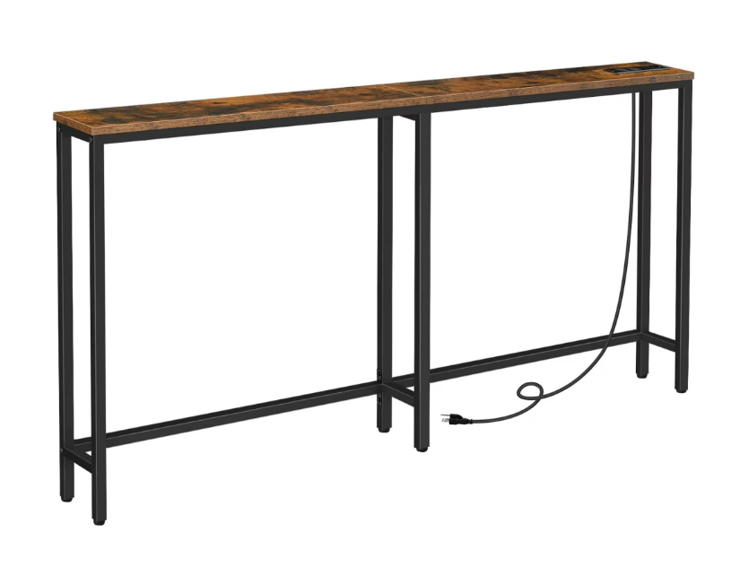 HOOBRO 5.9" Skinny Console Table with Charging Station, 63" Narrow Console Table with Power Outlets, Long and Thin Sofa Table, Slim Entryway Table, Rustic Brown BF165UXG01