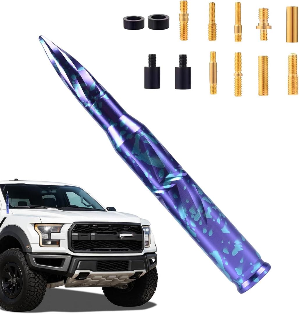 Starlight Spiral Aluminum Alloy Bullet Antenna 50 Caliber Bullet Shape Car Truck Antenna Truck Accessories Chevrolet, Silverado, Ford and Many Other Short Replacement Antennas Purple
