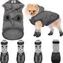 Winter Dog Coat Warm and Cat Boots Shoes Socks Waterproof Puppy Jacket  Dog Booties Paw Protectors Stylish Hooded Coat for Puppy(Grey,M)