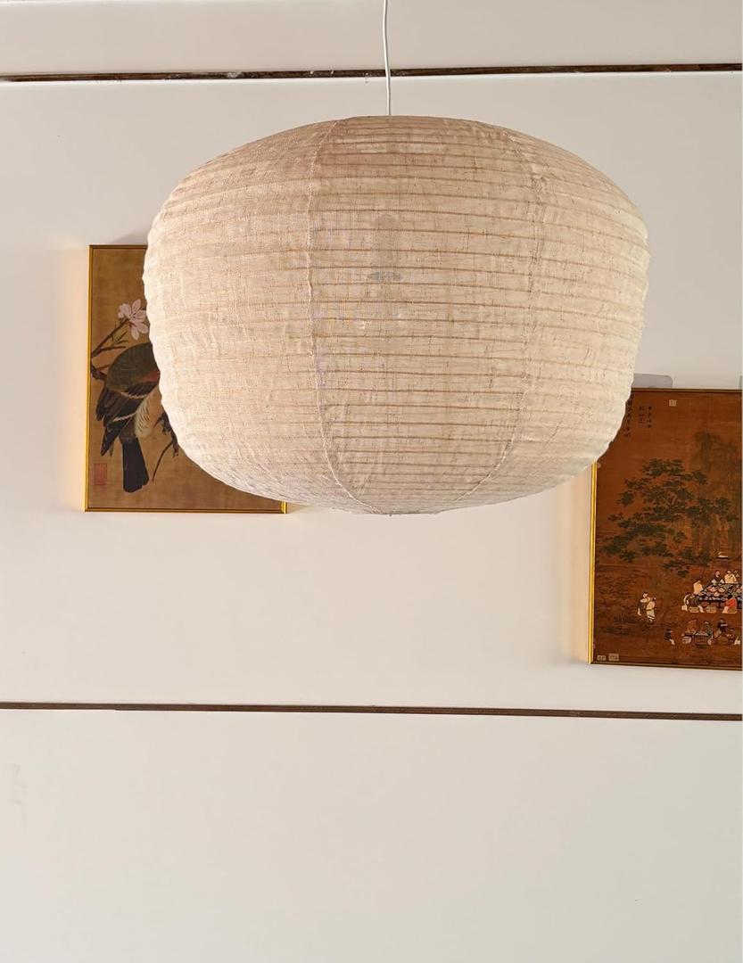 Large fabric lampshade Beige Hanging 20INCH Linen Pendant Lamp shade Can replace paper lanterns, Hanging cloth Lantern Handmade Minimalist Decorations Suitable for Living room, Hallway