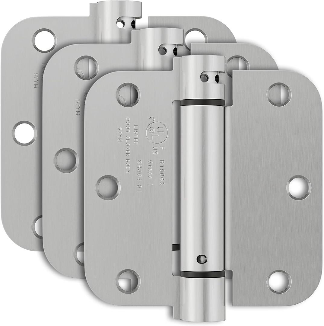 3 Pack Self Closing Door Hinges, 3.5 Inch Auto Closing Door Hinge with 5/8'' Radius Corners, Adjustable Tension for Garage, Front, Back Door, UL Listed, Left and Right Hand, Brushed Nickel
