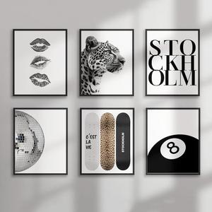 6PCS Black White Canvas Wall Art Disco Ball Poster Trendy Cheetah Lucky 8 Ball Picture Funky Leopard Print Wall Decor Artwork for Living Room Bedroom Aesthetic Painting 8x10in Unframed