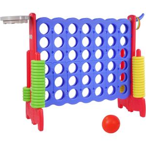 Elevon Giant 4-to-Score Game Set, 4-in-A-Row Jumbo w/Basketball Hoop, Ring Toss, 42 Jumbo Rings & Quick-Release Slide, 2.75FT Tall Indoor Outdoor Yard Family Connect Game for Kids & Adults