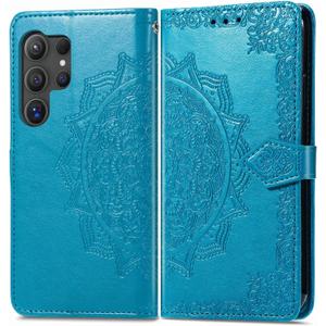 10 x Wallet Case for Samsung Galaxy S25 Ultra Case Leather Flip Folio Magnetic Shockproof Protective Cover with Card Slots and Lanyard Cover for Samsung Galaxy S25 Ultra. Mandala Blue
