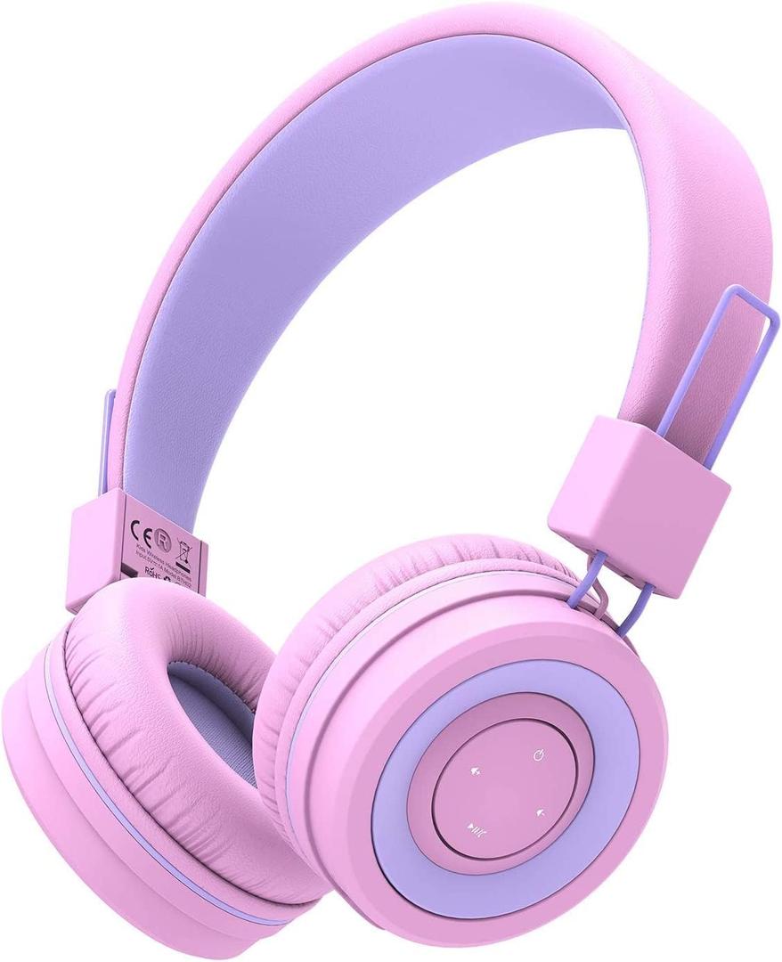 iClever BTH02 Kids Bluetooth Headphones, 93H Playtime, Lightweight, Foldable, Textured Sound, Type C Fast charging, Bluetooth 5.4, Kids Wireless Headphones with Microphone for IPad Tablet School, Pink (small)
