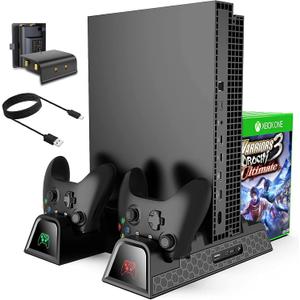 Cooling Stand for Xbox One/One S/One X, CTPOWER Vertical Charging Station with 2 Pack 600mAh Batteries, Games Storage, Dual Controller Charging Station