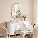 Asymmetrical Mirror Irregular Wall Mirror Farmhouse Wood Asymmetrical Mirrors for Wall Unique Art Mirrors for Bathroom Entryway Bedroom Living Room Rustic White