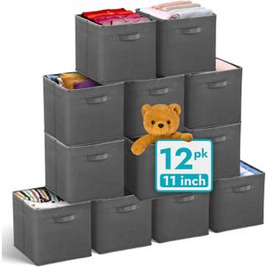 Reli. 11 Inch Cube Storage Bins (12 Pack) | Cube Organizer Bins | 11x11 Fabric Storage Boxes | Collapsible, Foldable Fabric Cubby Box (Square) | Kids Room Organization (Dark Gray) Reli. 11 Inch Cube Storage Bins (12 Pack) | Cube Organizer Bins | 11x11 Fabric Storage Boxes | Collapsible, Foldable Fabric Cubby Box (Square) | Kids Room Organization (Dark Gray)