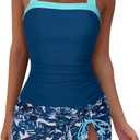 SUUKSESS Women Tummy Control Tankini Swimsuits with Skirt Backless Bathing Suit (X-Large, Blue Floral)