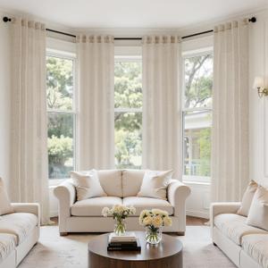 MIULEE Oatmeal Linen Curtains 84 Inch Long 4 Panels Light Filtering Window Drapes with Rod Pocket Back Tab for Living Room Bedroom Farmhouse Decor 42" W x 84" L Inches