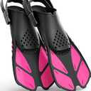 Greatever Snorkel Fins Adjustable Buckles Open Heel Swim Flippers Travel Size Short Swim Fins for Snorkeling Diving Swimming Adult Men Womens (Pink)