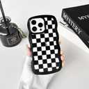 NITITOP Compatible with iPhone 16 Pro Case Cute Clear Curly Wavy Frame Shape Aesthetic Checkerboard Checkered Pattern for Women Girls Shockproof Soft TPU 2 in 1 Protective Phone Cover - Black