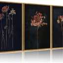 Framed 3Pcs Vintage Wall Art Prints Retro Moody Floral Botanical Canvas Painting Farmhouse Decor Black Dark Flower Picture Poster for Bedroom Living Room 16x24 Inches, Botanical Flowers