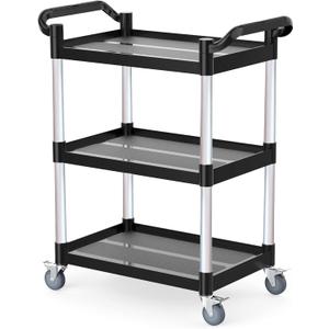 3-Tier Rolling Utility Cart with 4 Lockable Quiet Wheels  510LB Capacity, Commercial Use for Restaurant/Office/Warehouse/Hotel, Easy Assembly, Black (31.1x16.7x37.8 in)