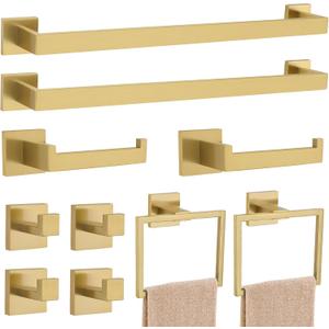 23.6Inch Brushed Gold Towel Bar Set, 10 Pieces Bathroom Accessories Set, SUS304 Stainless Steel Towel Racks Toilet Paper Holder Set for Bathroom Wall Mounted