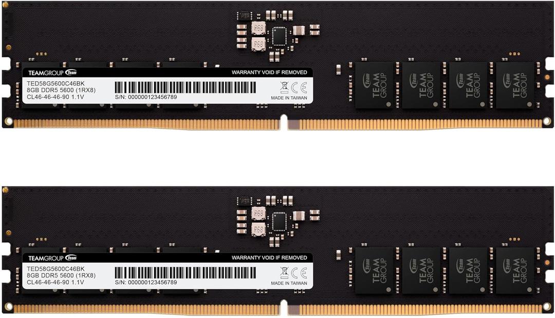 TEAMGROUP Elite DDR5 16GB Kit (2x8GB) 5600Mhz Hynix IC PC5-44800 CL46 Non-ECC Unbuffered UDIMM 288 Pin PC Computer Desktop Memory Module Ram Supports Intel & AMD TED516G5600C46DC01