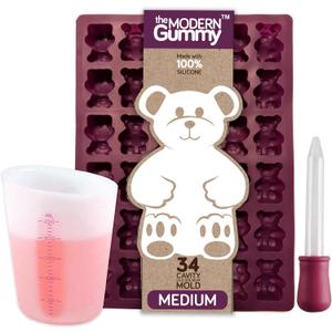 Medium Sized Silicone Gummy Bear Making Kit by The Modern Gummy with dropper and silicone measuring cup