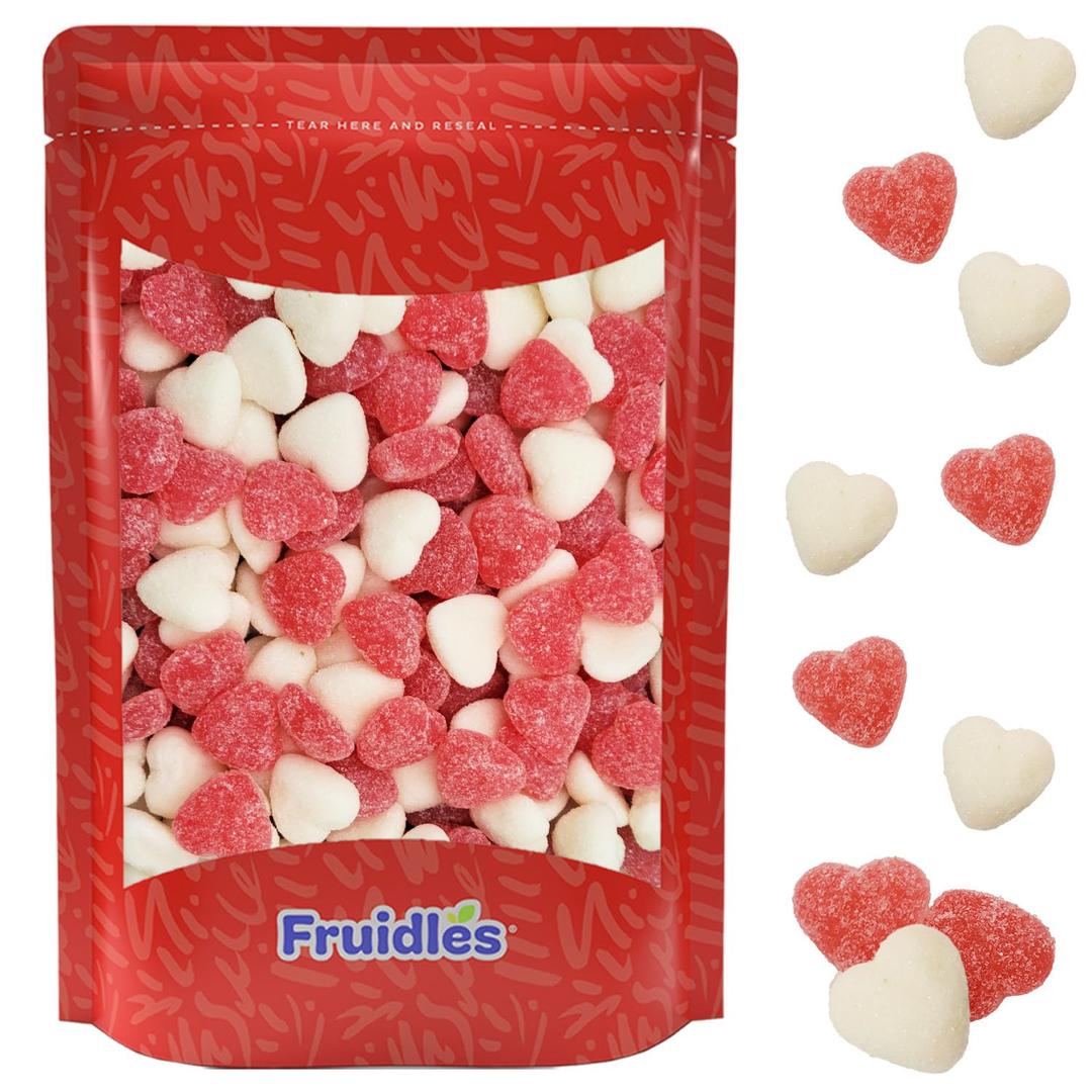 2 x Fruidles Half-Pound Valentine's Strawberry Banana Sanded Mini Gummi Hearts Gummy Candy, Allergy Friendly, Non-GMO, 5g Candies, No Artificial Sweeteners Gummy