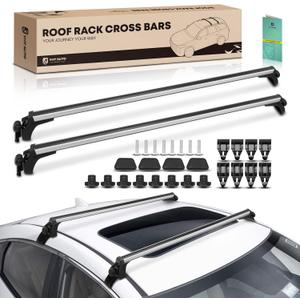 YHTAUTO 165LBS 52" Universal Roof Rack Cross Bars with 3 Pairs of Mounting Clamps Fit Vehicle W/Naked Roof, Adjustable T6063 Aluminum Window Frame CrossBars Anti-Rust for roof Width Less Than 51.2"