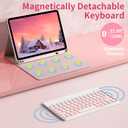 aoub Keyboard Case for iPad (A16) 11th Generation 11-inch 2025, iPad 10th Generation 10.9 inch 2022 with Pencil Holder, 7 Color Backlit Detachable Wireless Bluetooth Keyboard Stand Folio - Pink