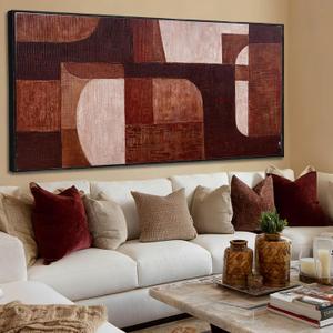 Large Neutral Abstract Canvas Wall Art Brown And White Wall Decor Stretched Canvas Wooden Framed for Living Room Bedroom And Office Home Decor Artwork 29"x58" (SOUGUAN-FKH73147)