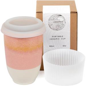 NOVA CERAMICS Travel Mug - Travel Coffee Mug  Iced Coffee Cup Unique to Go Mug  Microwave & Dishwasher Safe Coffee Pink Tumbler - Gifts for Women Men Him Her  12oz  Afterglow